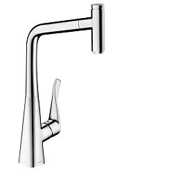 Смеситель для кухни Hansgrohe Metris Select M71 на 1 отв, поворотный излив: 23.5см с вытяжным душем, 1jet, h: 33.3см, sBox, кнопка вкл/выкл, цвет: хром купить в Москве: интернет-магазин StudioArdo