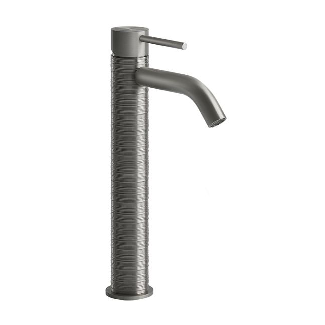Gessi 316 Смеситель для раковины на 1 отверстие, высокий, h=305мм, без донного клапана, излив 123мм, steel brushed
