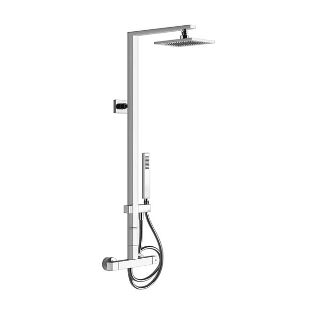 Gessi Rettangolo Термостатический смеситель с верхним душем, авт.переключателем ванна/душ, лейкой и шлангом 1,5м, высота 1060мм, хром