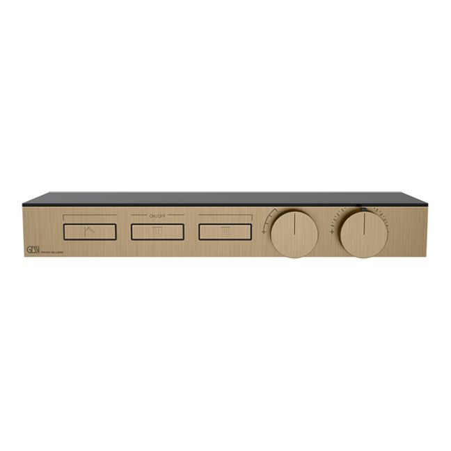 Gessi Hi-Fi Термостат для душа, с вкл. до 3 источников одновременно (внешняя часть), с полкой из черного мат. стекла, warm bronze brushed pvd