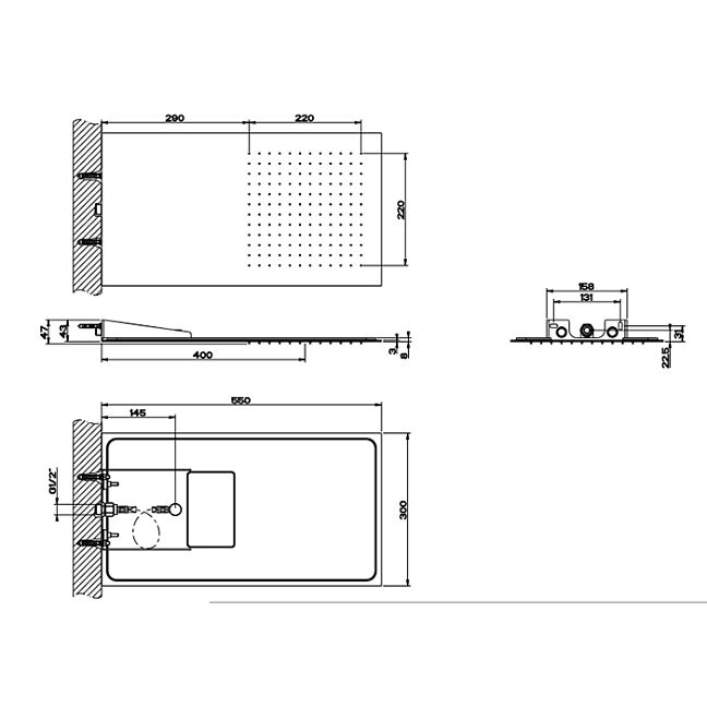 Gessi Tremillimetri Верхний душ QUADRO 300х550 мм, Black Metal Brushed PVD