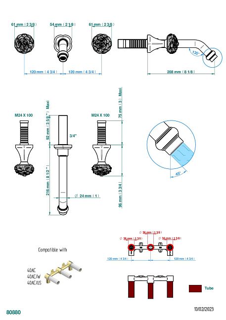 Внешняя часть смесителя  THG Camelia Black Crystal встраиваемого в стену для ванны на три отверстия с изливом ГОЛИАФ