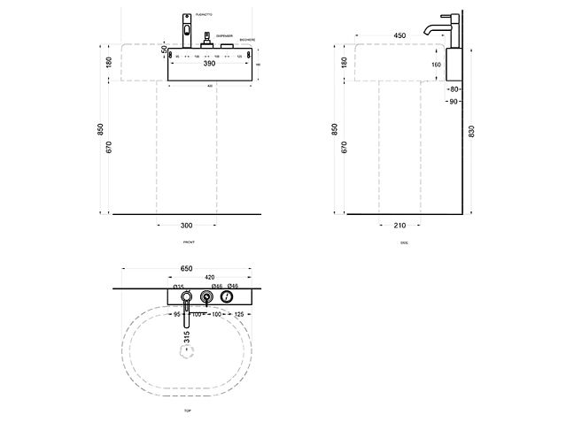 Cielo Itaca Полка-подставка 42x16x8, с отверстием под смеситель, цвет: Fumo