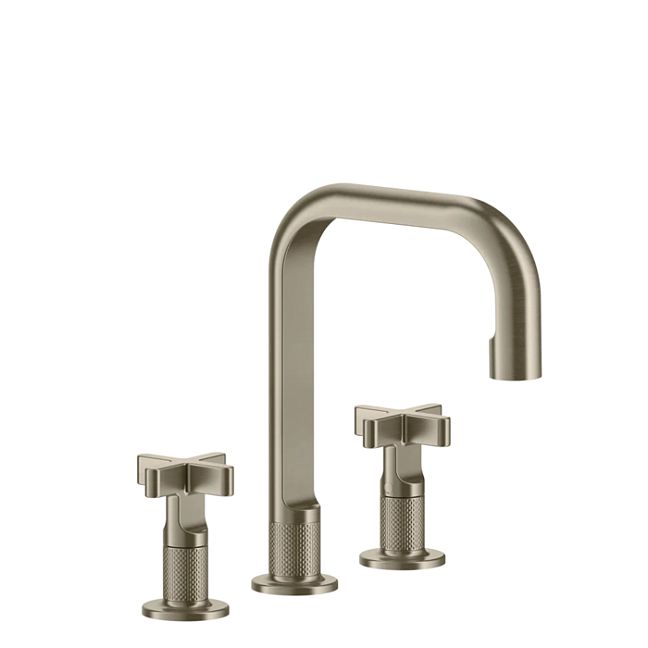 Gessi Inciso Смеситель для раковины на 3 отверстия с донным клапаном, излив 160мм, h=240мм, Finox Brushed Nickel