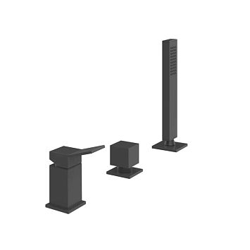 Gessi Rettangolo K Смеситель для ванны на 3 отверстия, с переключателем и ручным душем, без излива, черный
