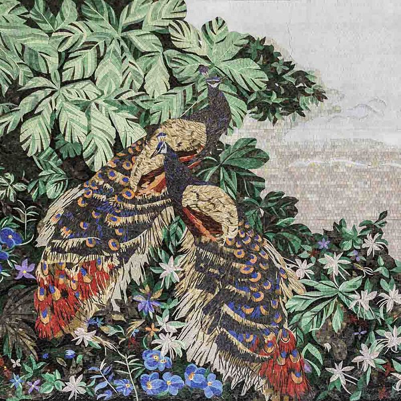 Художественное панно из мозаики Павлины в зарослях Art&Natura купить в Москве: интернет-магазин StudioArdo