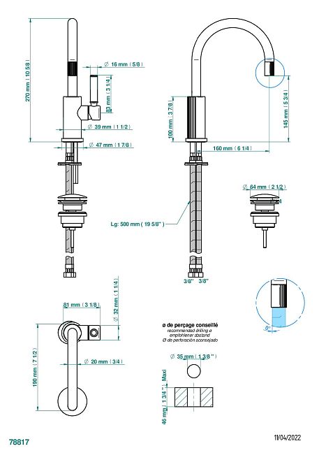 Смеситель для раковины THG Estrela однорычажный с высоким изливом и донным клапаном