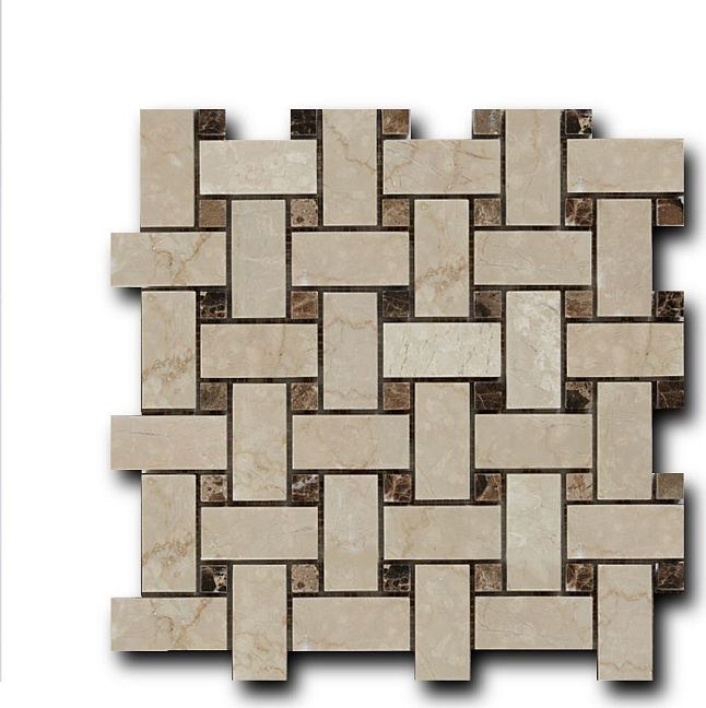 Мозаика ART NATURA Basket Weave Botticino Fiorito + Dark Imperador 30,5x30,5