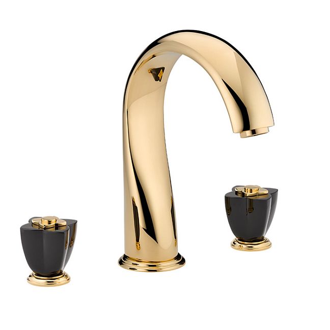 THG Petale de Cristal noir Смеситель для ванны, 3 отв., цвет: золото/черный хрусталь