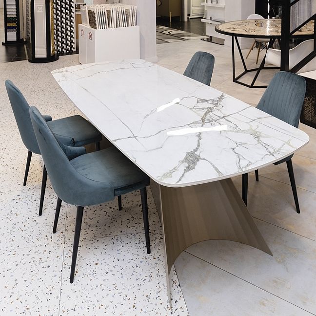 Стол ART NATURA Casa Tavoli Vangelis платина 2200х1000 h 750 мм , столешница Rettangolo, керамогранит Calacatta