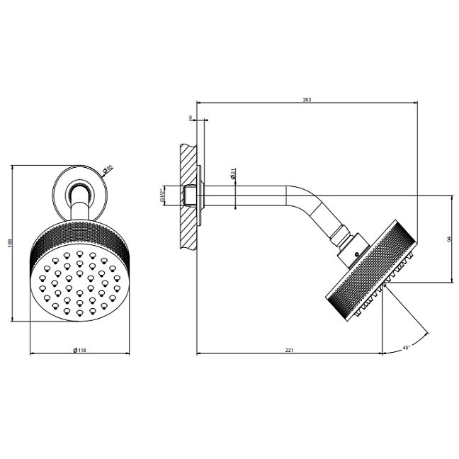 Gessi Inciso Душевая головка настенная, шарнирная на 1/2, 200мм, хром