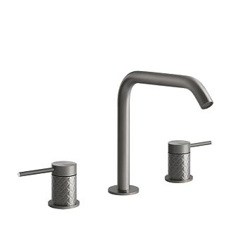 Gessi 316 Смеситель для раковины на 3 отверстия, без донного клапана, излив 156мм h=201мм, steel brushed