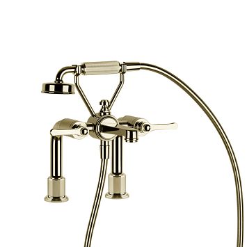 Gessi Venti20 Смеситель для установки на борт ванны на 2 отверстия, двухвентильный, с ручным душем и шлангом 1500 мм., Brass PVD
