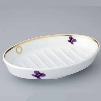 THG CAPUCINE MAUVE DECOR OR Мыльница керамическая, настольная, декор золото/лиловый, цвет: белый