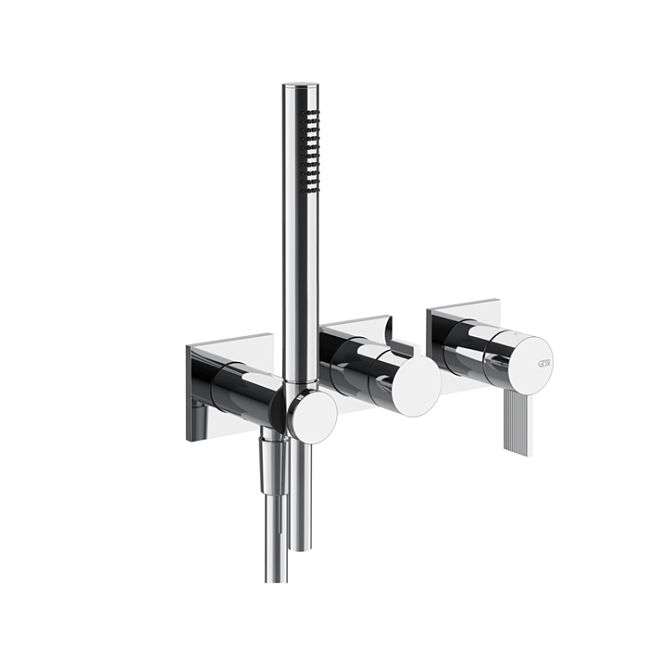 Gessi Inverso Rigato Внешняя часть настенного смесителя для душа на 2 выхода с перекл и ручным душем , хром