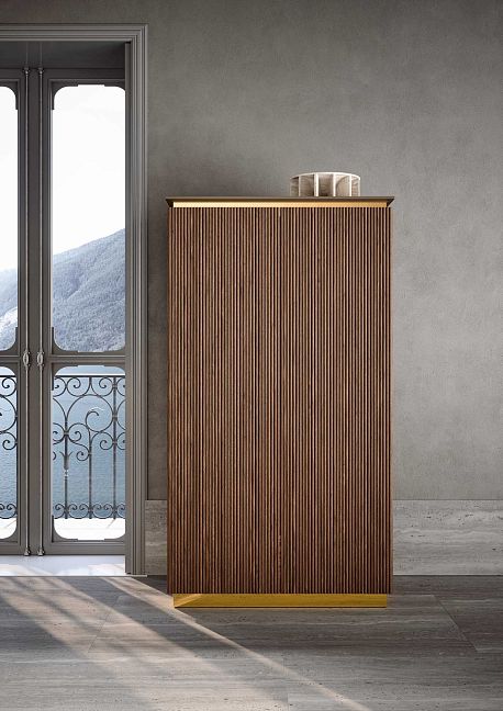 Комплект мебели Oasis Naos напольный, Столешница: Покрытие Purefeel "Bianco Ghiaccio". Отделка: Рифленая текстура ореха / Глянцевое золото