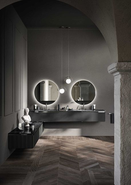 Комплект мебели Oasis Naos, подвесной, мраморная столешница Nero Marquina, Отделка: Глянцевый лакированный цвет "Anthracite Dark" (Антрацитовый темный) / Black nickel