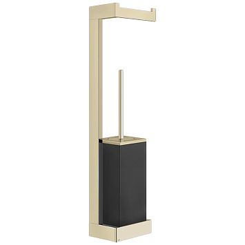 Gessi Rettangolo Стойка настенная с держателем для туалетной бумаги и ершиком черным, Brass Brushed PVD
