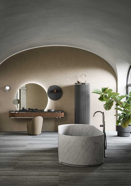 Комплект мебели Oasis Naos, подвесной, мраморная столешница nero marquinia, отделка: рифлёный орех /хром