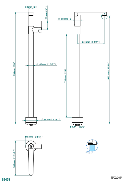 Смеситель для раковины THG Zoom.5 свободностоящий
