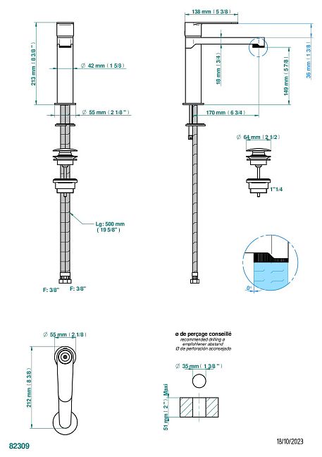 Смеситель для раковины THG Zoom.7 однорычажный с донным клапаном