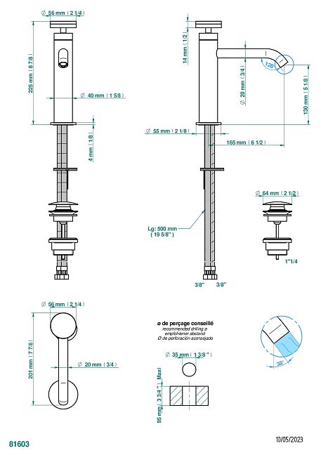Смеситель для раковины THG Yoko Color однорычажный с высоким изливом и донным клапаном