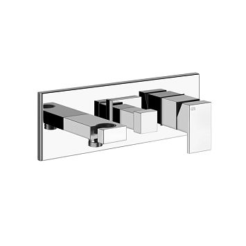 Gessi Rettangolo Встраиваемый смеситель с изливом, подводом воды, держателем лейки и переключателем PULL(внешние части), хром
