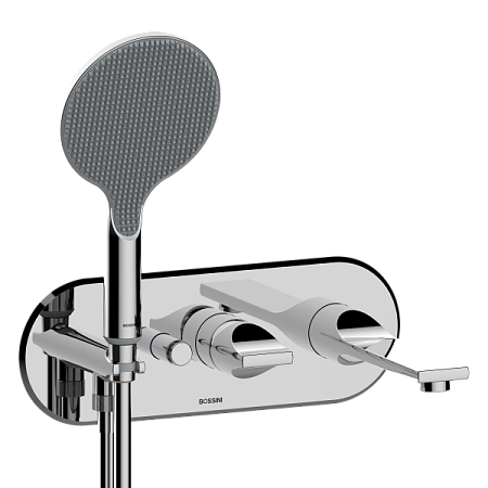 BOSSINI (APICE) Наружная часть смесителя для ванны с изливом и ручным душем 140 мм, на 2 потребителя, с кнопкой, для скр. части Z00546, хром (030)