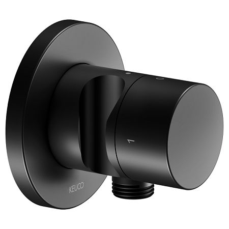 Keuco IXMO Запорный вентиль с переключателем на 2 потребителя, выводом д/шланга и держ лейки, круглая розетка, с рук Pure, к 59556 000170, чёрн мат