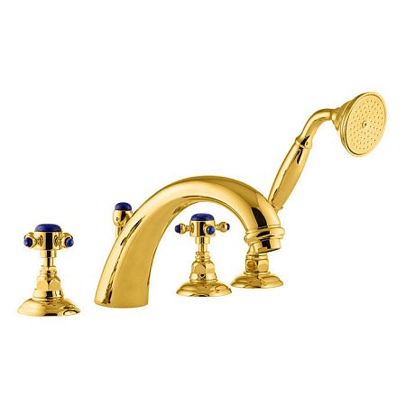 Nicolazzi Le Pietre Смеситель на борт ванны, 4 отв., излив: 223 мм, с ручным душем, цвет: золото