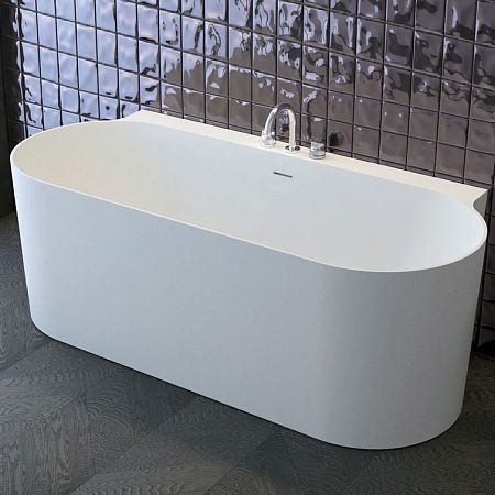 Ванна пристенная Knief  K|Stone  COAST , 170x75x60Hсм, с щелевым сливом переливом click-clack, белая матовая