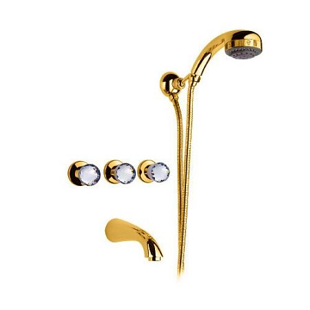 Nicolazzi Cristallo Смеситель для ванны с 2мя ручками, встроенный, вкл. внутр часть + комплект руч. душа, цвет: золото
